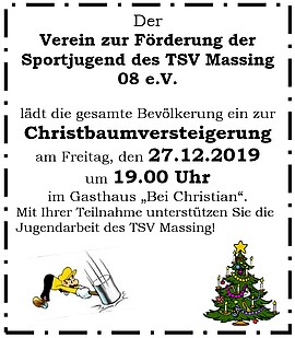 Banner Christbaumverteigerung des Fördervereins des TSV Massing